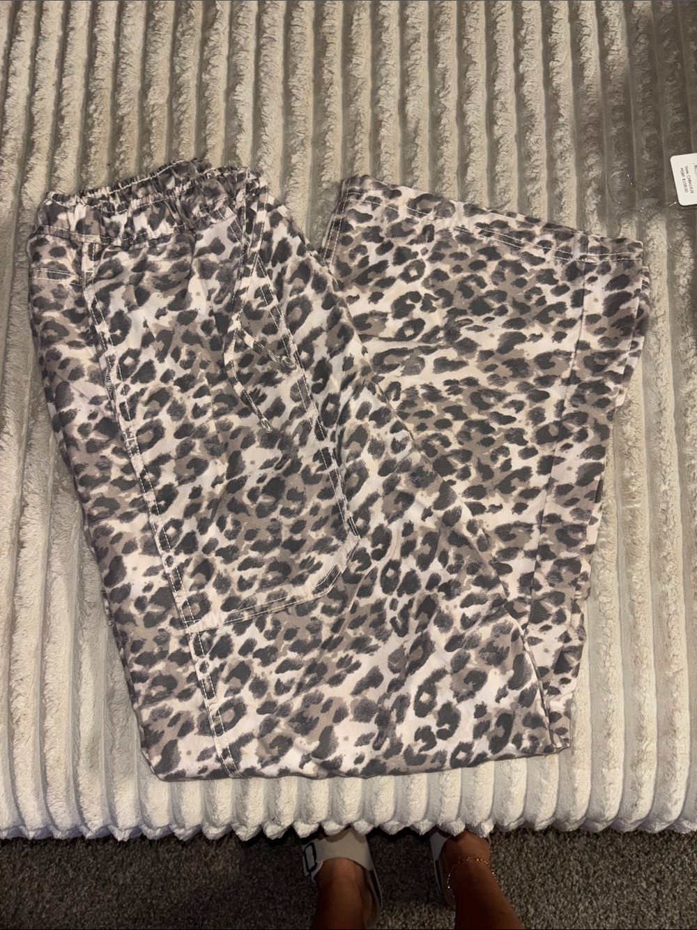 aerie Women's Straight Leg Leopard Print Pants with stretchy waist, drawstring